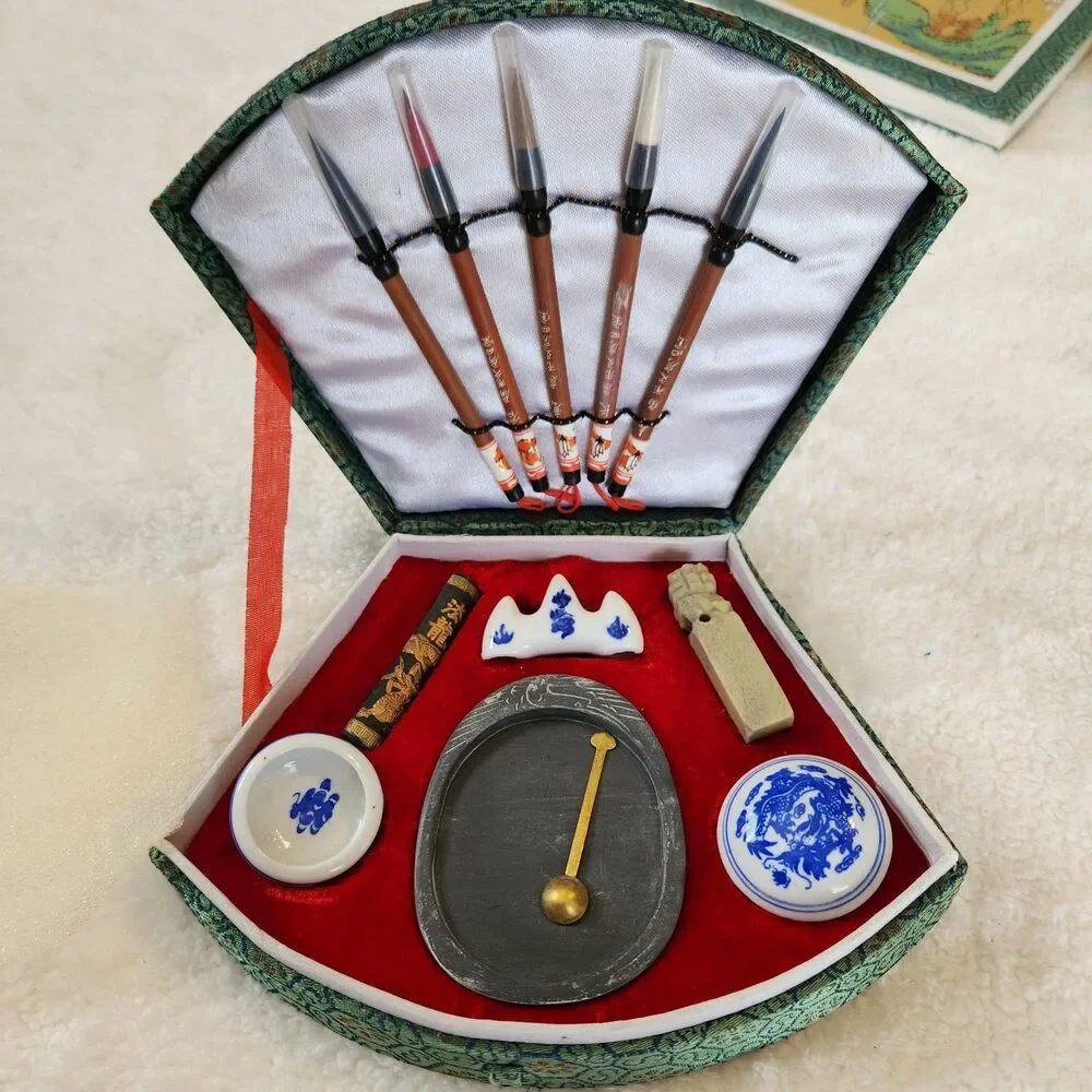 Vintage Chinese Calligraphy 3 Pc Set Including Ink Sticks, Stone & Paper Hobbies
